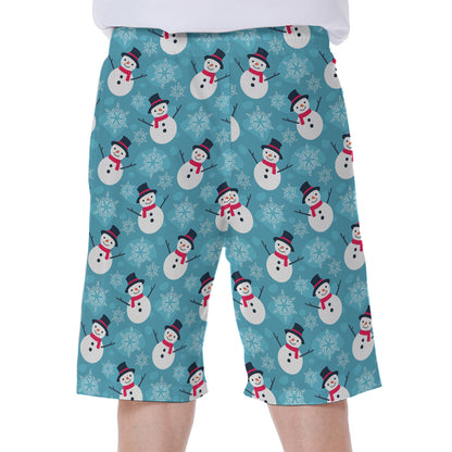 Snowman And Snowflake Pattern Print Men's Beach Shorts