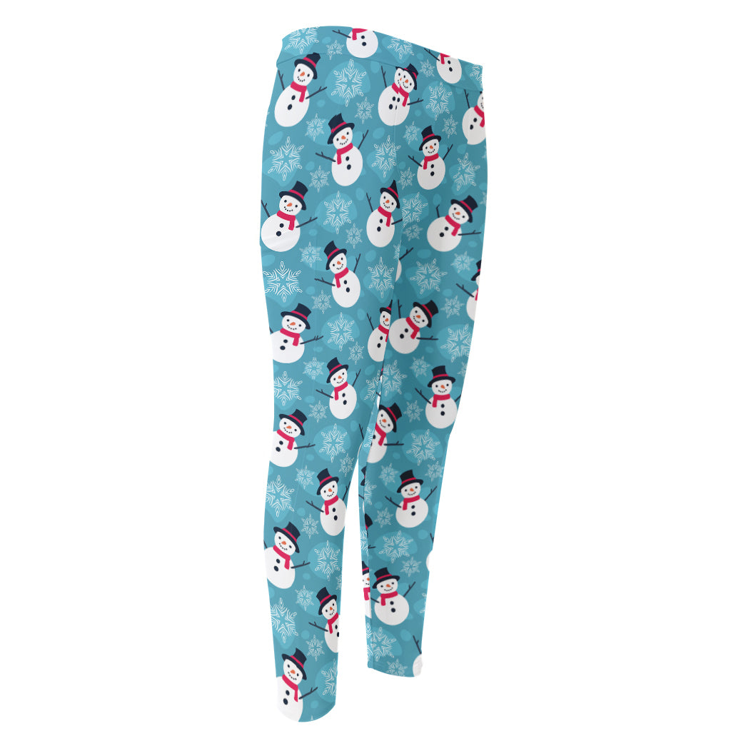 Snowman And Snowflake Pattern Print Men's Compression Pants