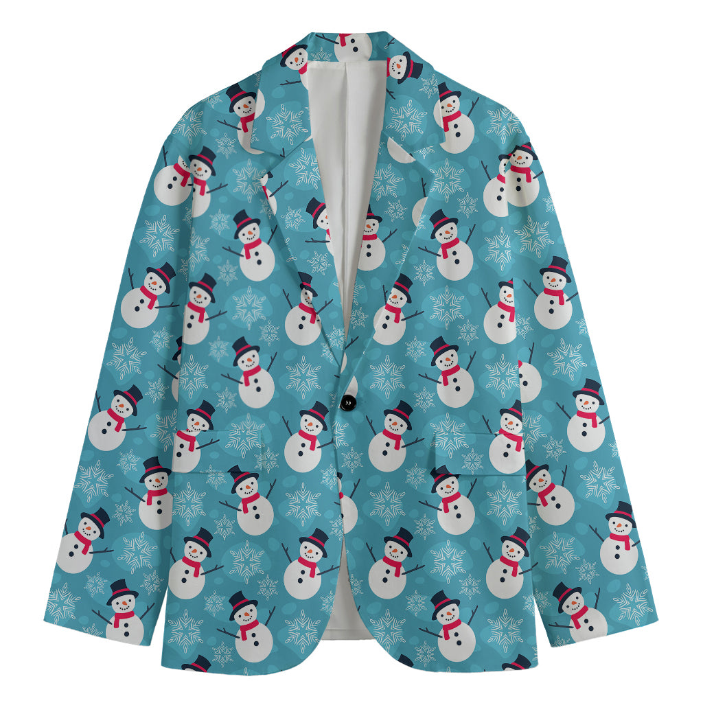 Snowman And Snowflake Pattern Print Men's Cotton Blazer