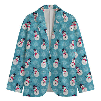 Snowman And Snowflake Pattern Print Men's Cotton Blazer