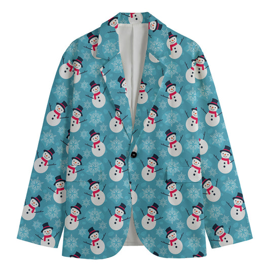 Snowman And Snowflake Pattern Print Men's Cotton Blazer