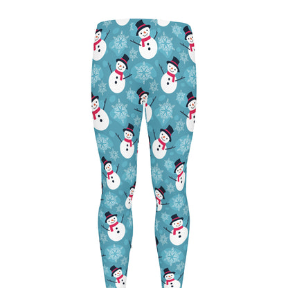 Snowman And Snowflake Pattern Print Men's leggings