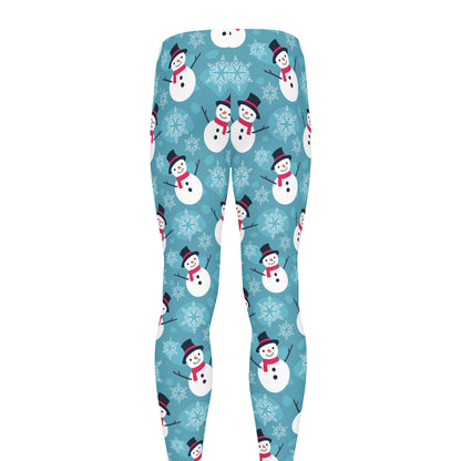 Snowman And Snowflake Pattern Print Men's leggings