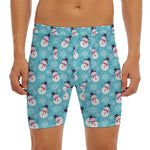 Snowman And Snowflake Pattern Print Men's Long Boxer Briefs