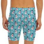 Snowman And Snowflake Pattern Print Men's Long Boxer Briefs
