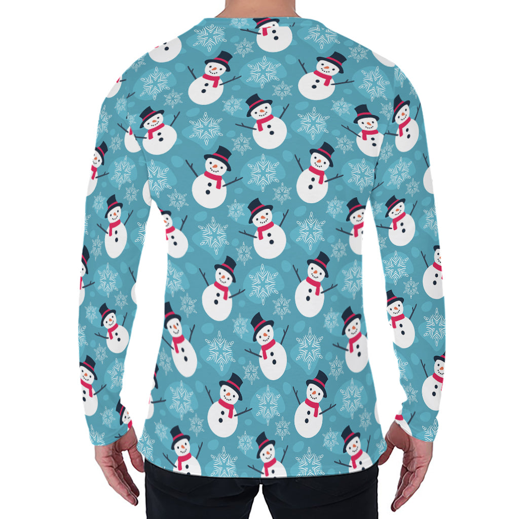 Snowman And Snowflake Pattern Print Men's Long Sleeve T-Shirt