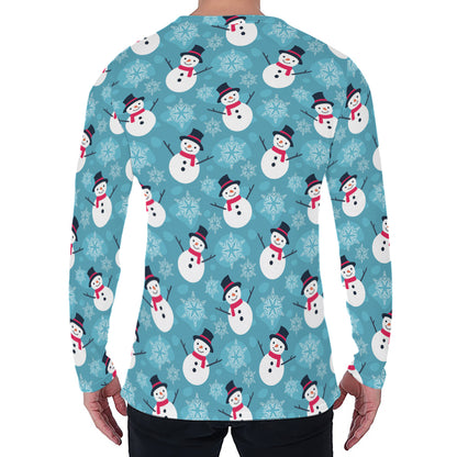 Snowman And Snowflake Pattern Print Men's Long Sleeve T-Shirt