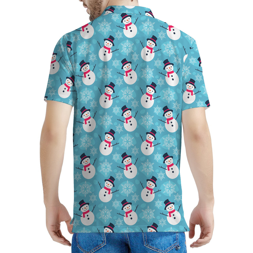 Snowman And Snowflake Pattern Print Men's Polo Shirt