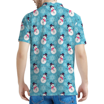 Snowman And Snowflake Pattern Print Men's Polo Shirt