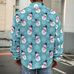Snowman And Snowflake Pattern Print Men's Shirt Jacket