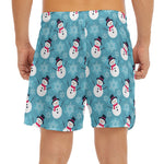 Snowman And Snowflake Pattern Print Men's Split Running Shorts