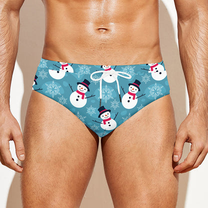 Snowman And Snowflake Pattern Print Men's Swim Briefs
