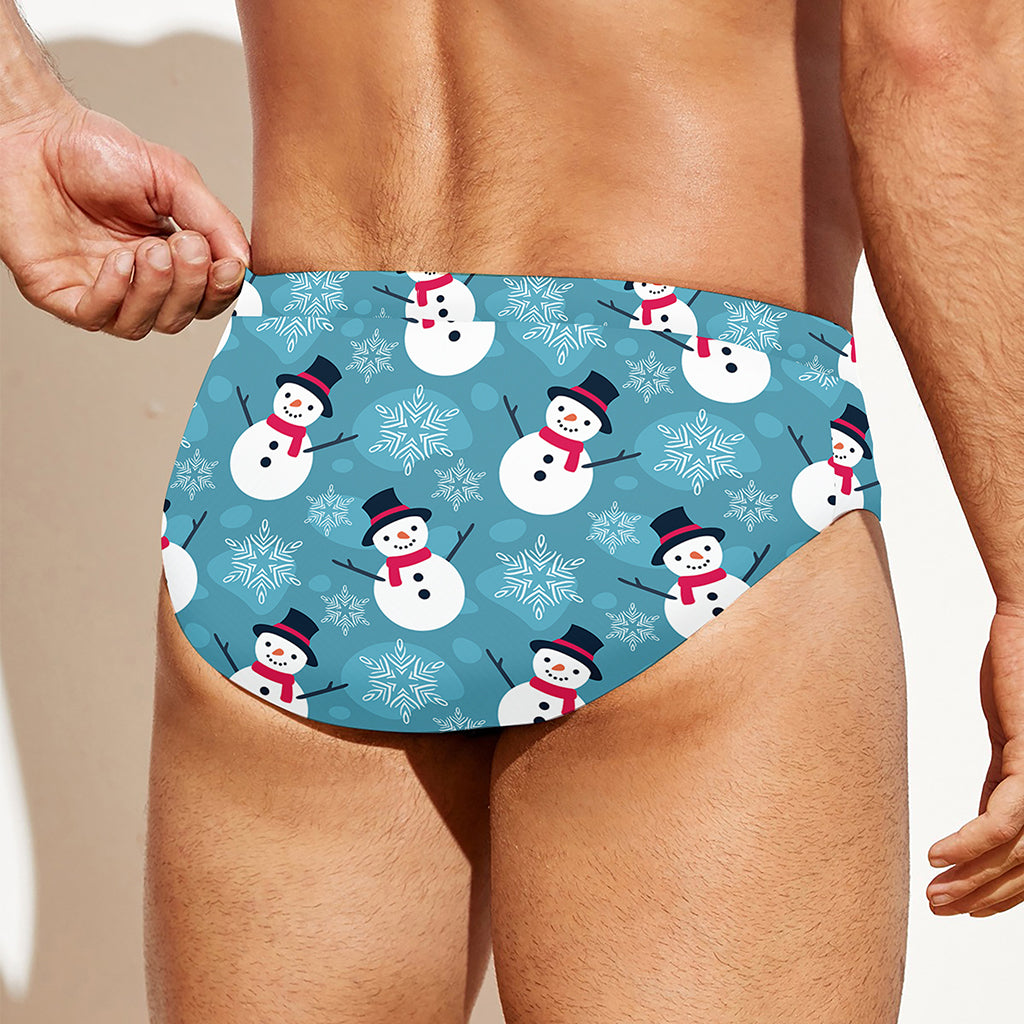 Snowman And Snowflake Pattern Print Men's Swim Briefs