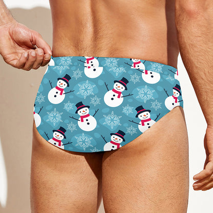 Snowman And Snowflake Pattern Print Men's Swim Briefs