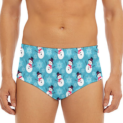 Snowman And Snowflake Pattern Print Men's Triangle Swim Briefs