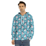 Snowman And Snowflake Pattern Print Men's Velvet Pullover Hoodie