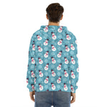 Snowman And Snowflake Pattern Print Men's Velvet Pullover Hoodie