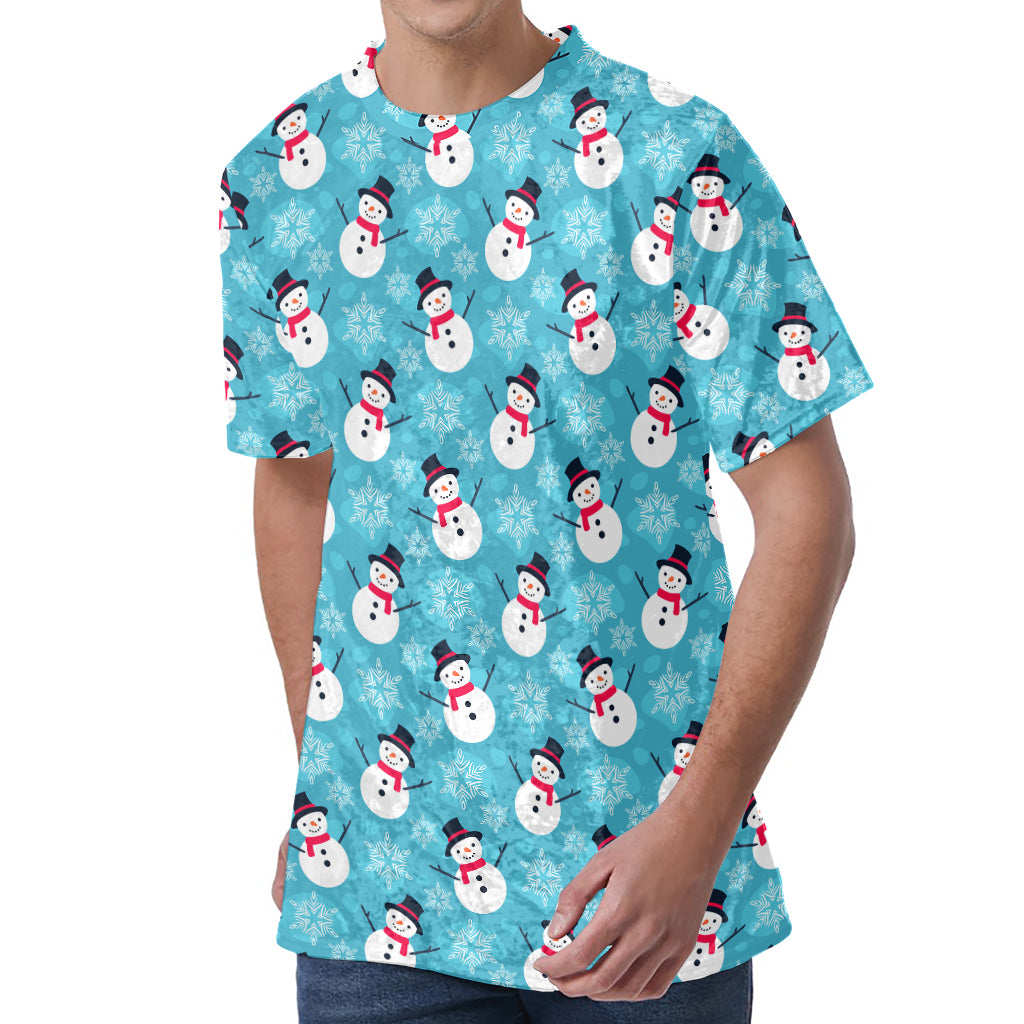 Snowman And Snowflake Pattern Print Men's Velvet T-Shirt