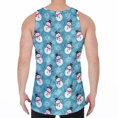 Snowman And Snowflake Pattern Print Men's Velvet Tank Top