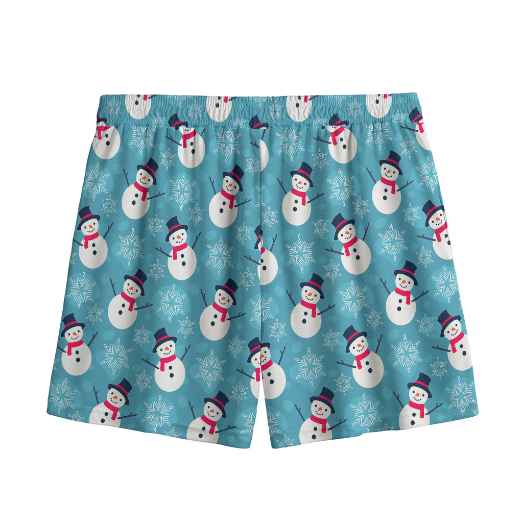 Snowman And Snowflake Pattern Print Mesh Shorts