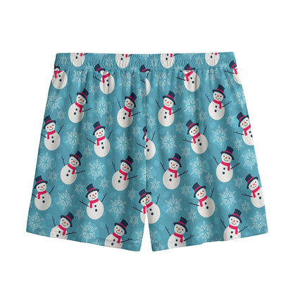 Snowman And Snowflake Pattern Print Mesh Shorts