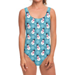 Snowman And Snowflake Pattern Print One Piece Swimsuit