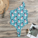 Snowman And Snowflake Pattern Print One Shoulder Bodysuit