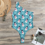 Snowman And Snowflake Pattern Print One Shoulder Bodysuit