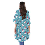 Snowman And Snowflake Pattern Print Open Front Beach Cover Up