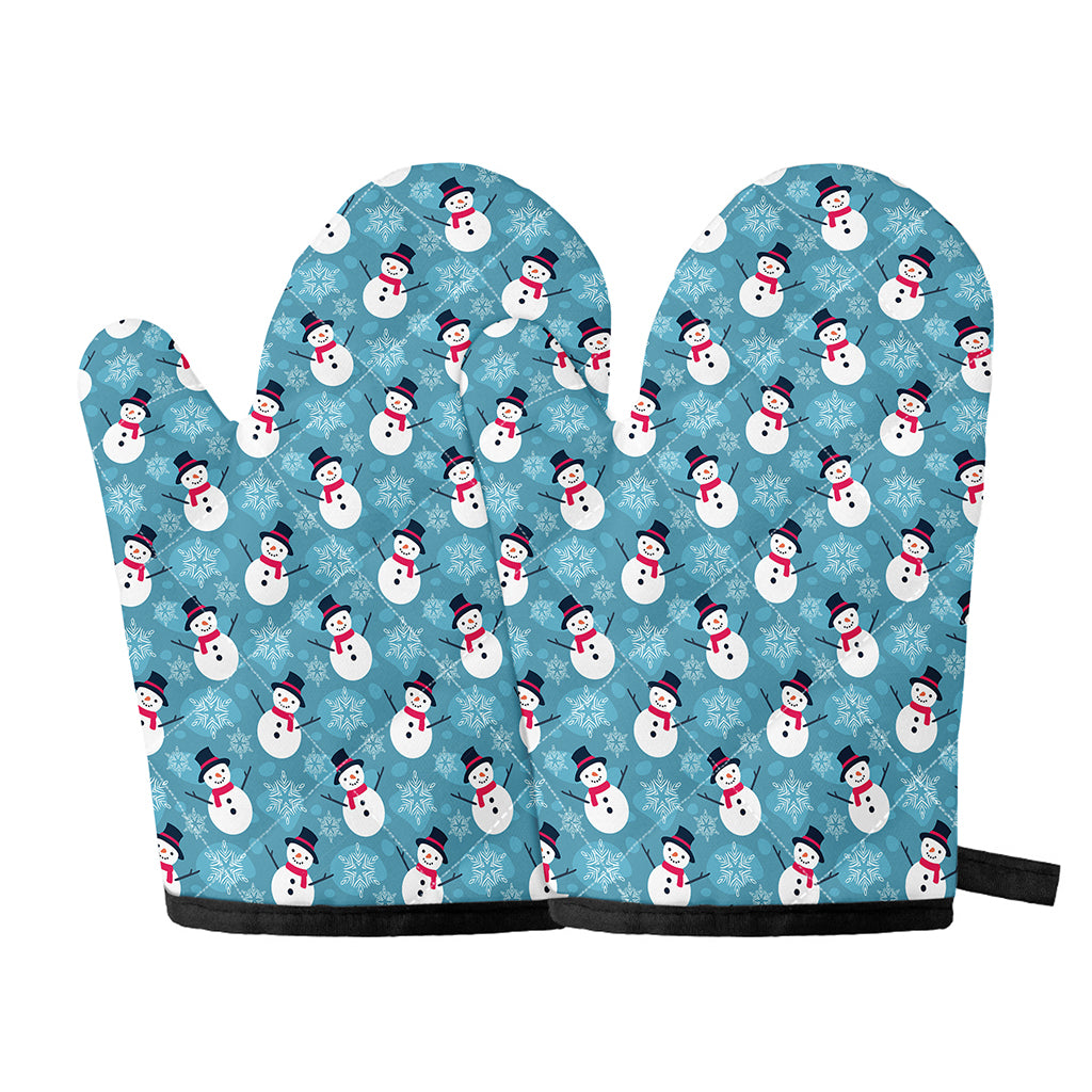 Snowman And Snowflake Pattern Print Oven Mitts