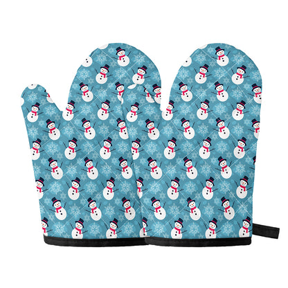 Snowman And Snowflake Pattern Print Oven Mitts
