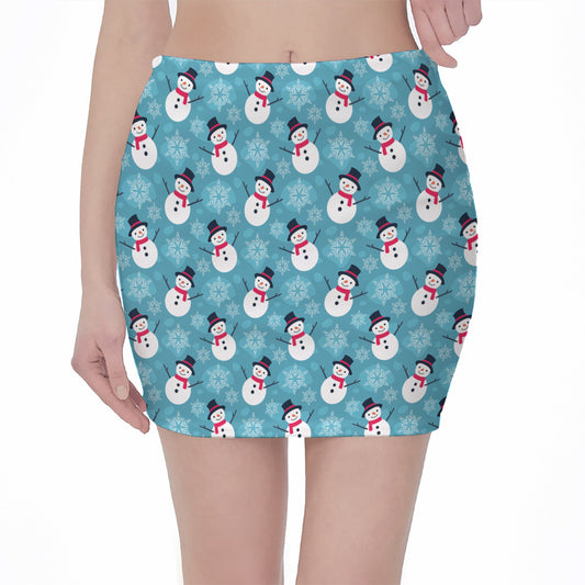 Snowman And Snowflake Pattern Print Pencil Mini Skirt