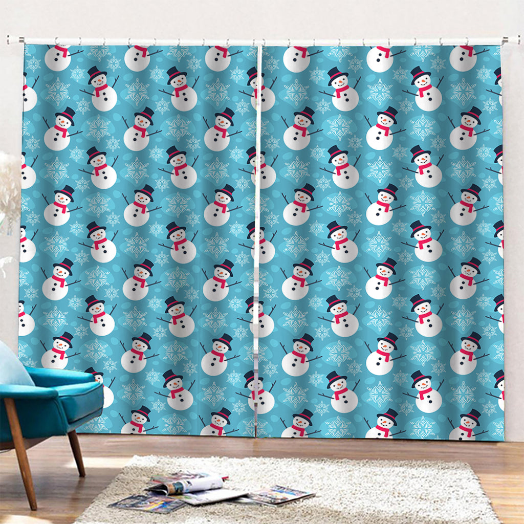 Snowman And Snowflake Pattern Print Pencil Pleat Curtains