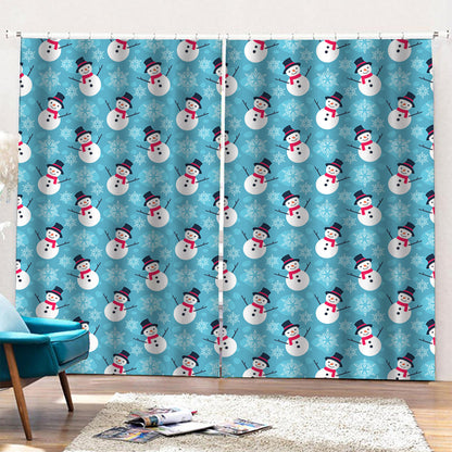 Snowman And Snowflake Pattern Print Pencil Pleat Curtains