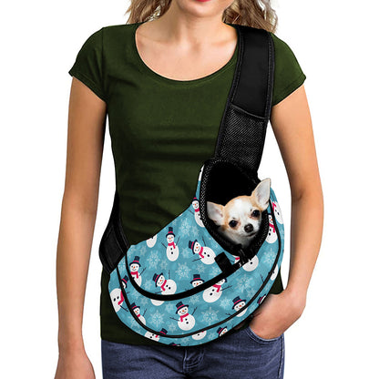 Snowman And Snowflake Pattern Print Pet Sling Carrier