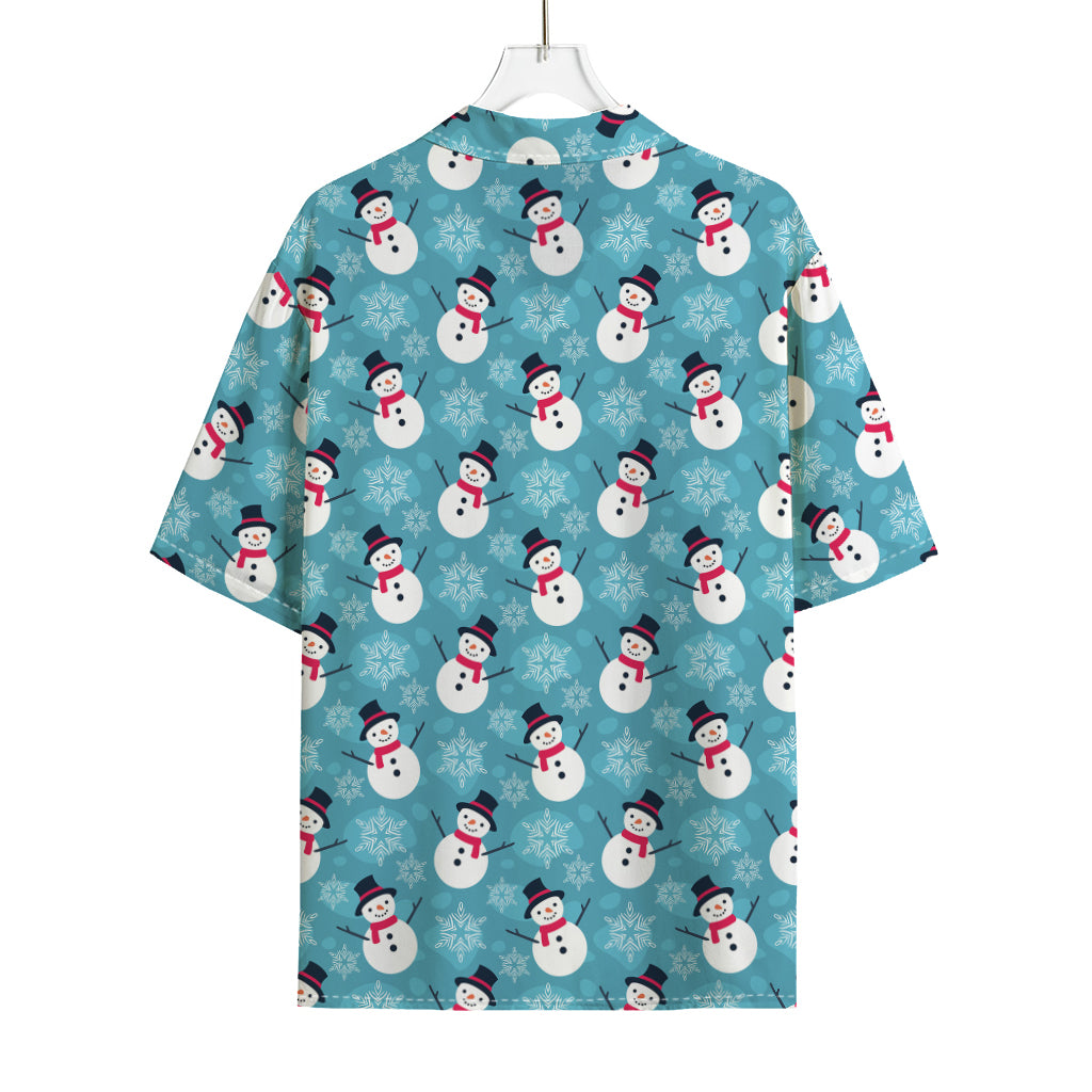 Snowman And Snowflake Pattern Print Rayon Hawaiian Shirt
