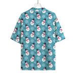 Snowman And Snowflake Pattern Print Rayon Hawaiian Shirt