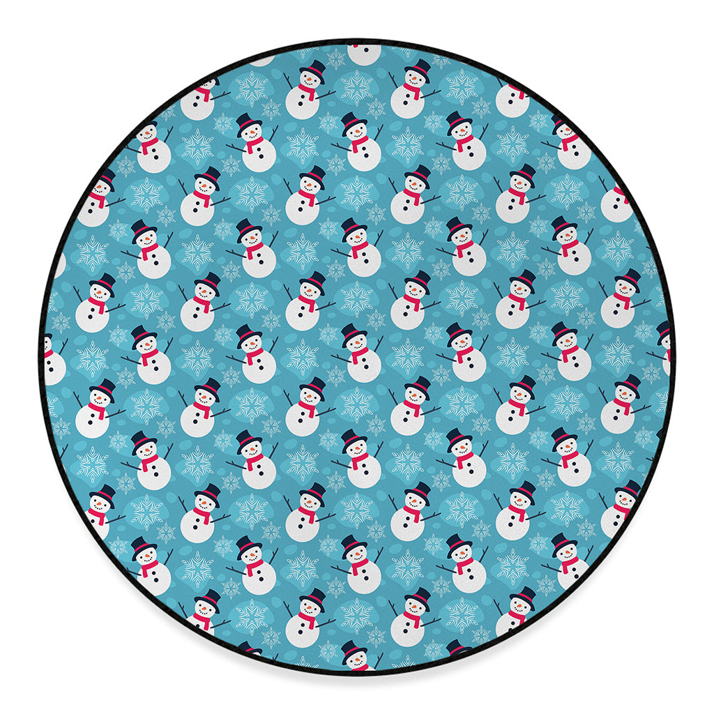 Snowman And Snowflake Pattern Print Round Floor Mat