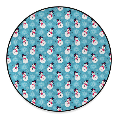Snowman And Snowflake Pattern Print Round Floor Mat