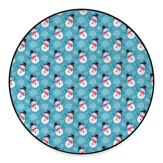 Snowman And Snowflake Pattern Print Round Floor Mat