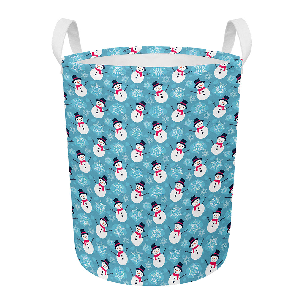 Snowman And Snowflake Pattern Print Round Laundry Basket