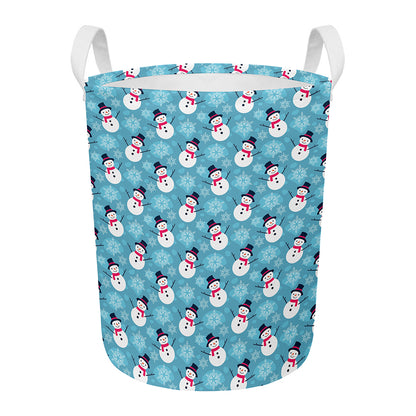 Snowman And Snowflake Pattern Print Round Laundry Basket