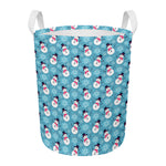 Snowman And Snowflake Pattern Print Round Laundry Basket