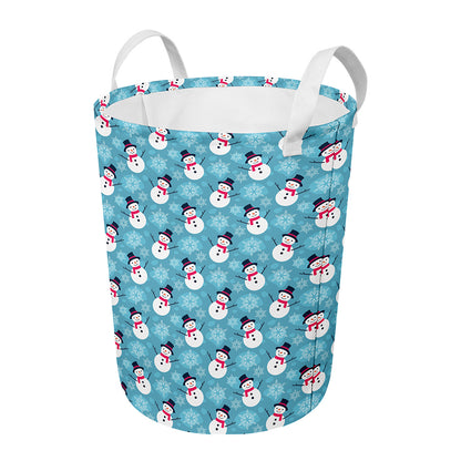 Snowman And Snowflake Pattern Print Round Laundry Basket