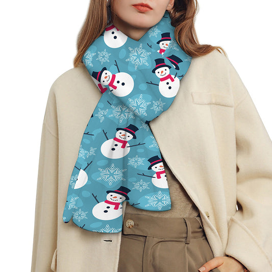 Snowman And Snowflake Pattern Print Scarf