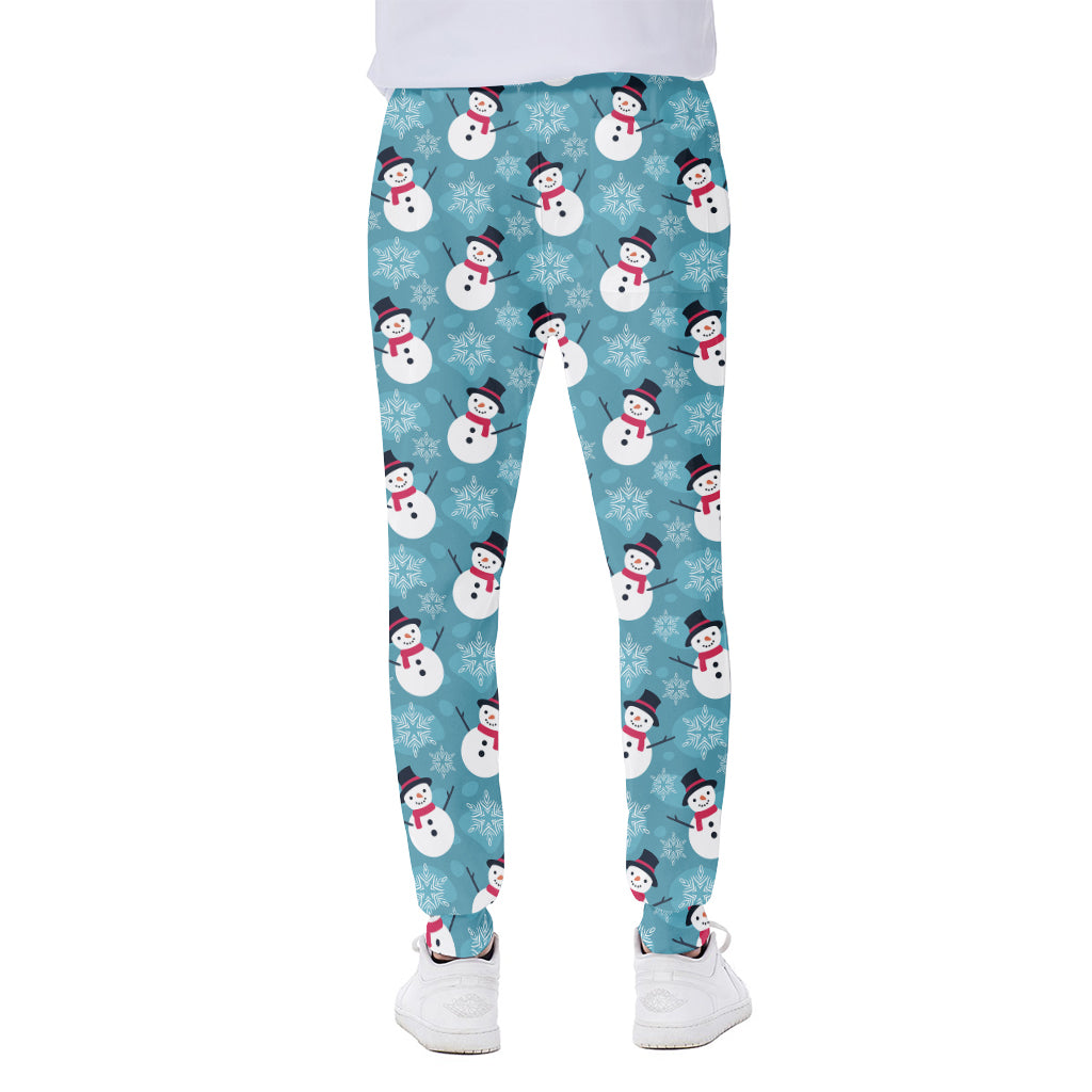 Snowman And Snowflake Pattern Print Scuba Joggers