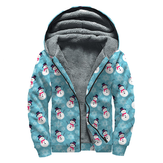Snowman And Snowflake Pattern Print Sherpa Lined Zip Up Hoodie