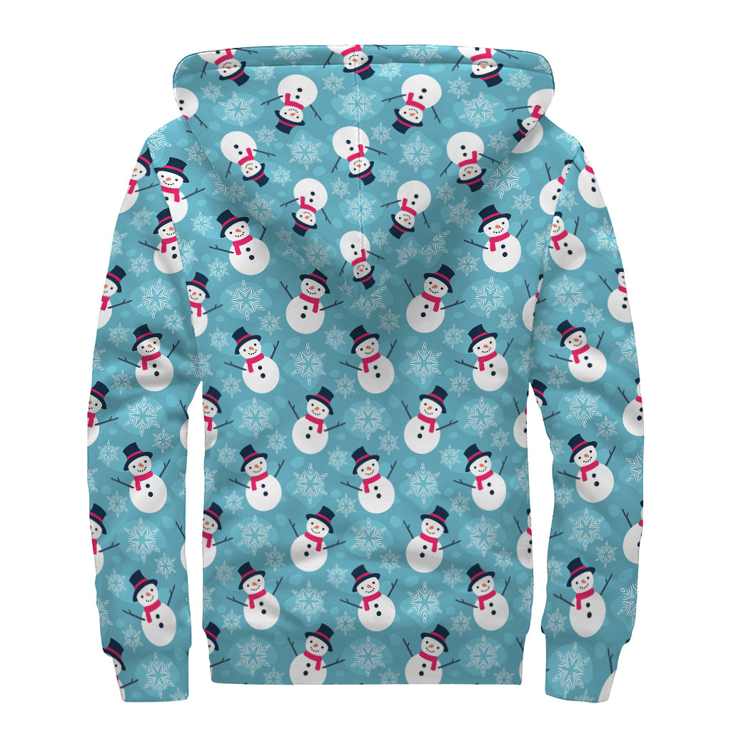 Snowman And Snowflake Pattern Print Sherpa Lined Zip Up Hoodie