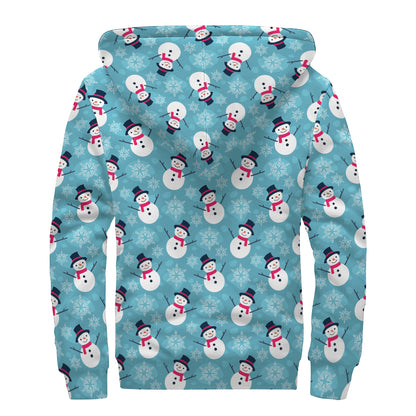 Snowman And Snowflake Pattern Print Sherpa Lined Zip Up Hoodie