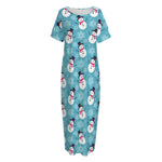 Snowman And Snowflake Pattern Print Short Sleeve Long Nightdress